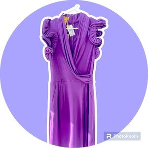 Catherine Malandrino Purple Lilac Ruffled Sleeve Dress Size M